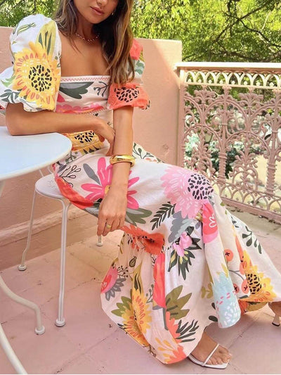 LILA - Maxi Jurk met Bloemenmotief