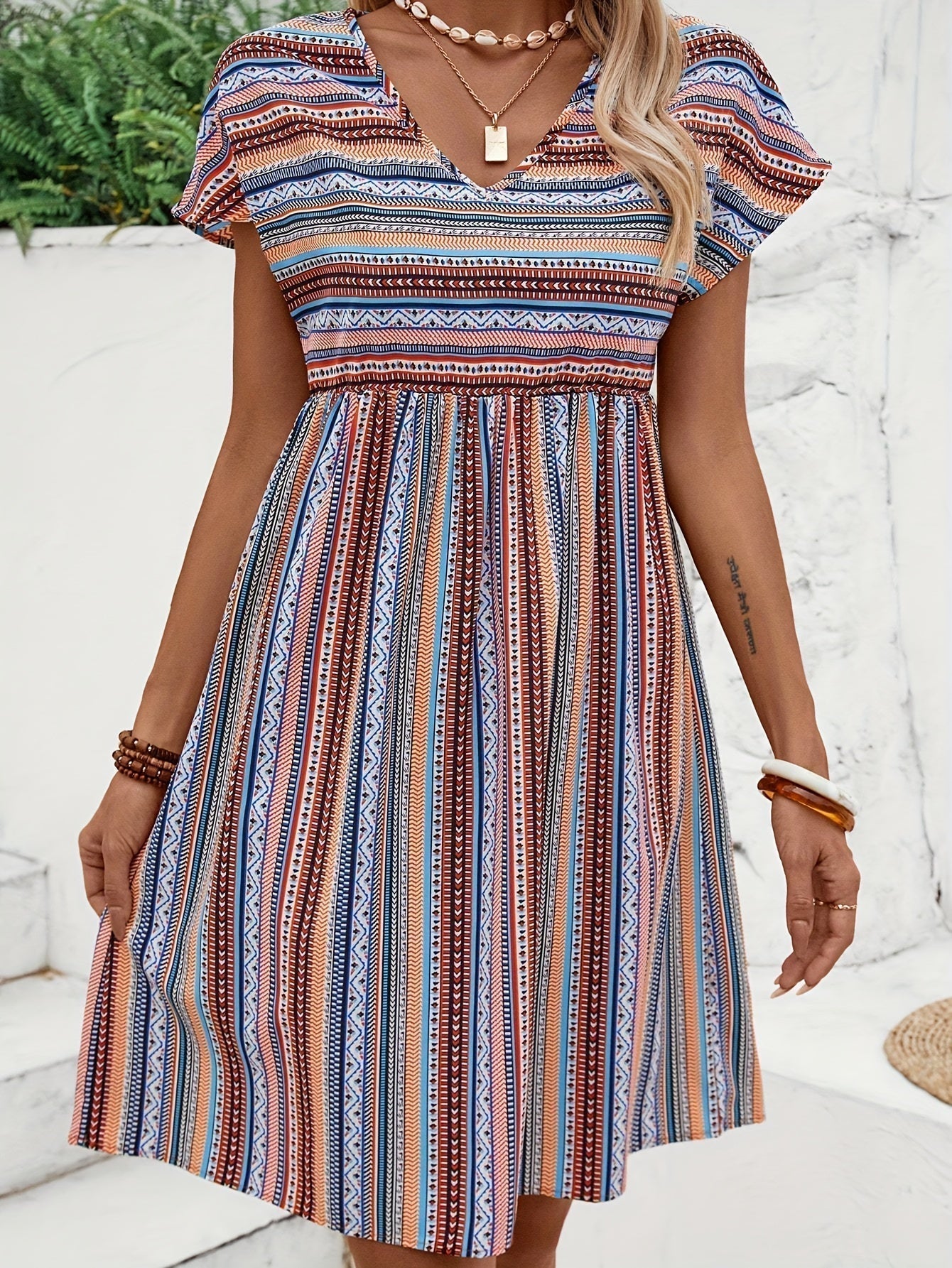 Agnes - Gestreepte Boho Stijl Jurk