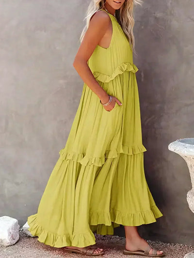 Emilia - Halternek Ruffle Maxi Jurk