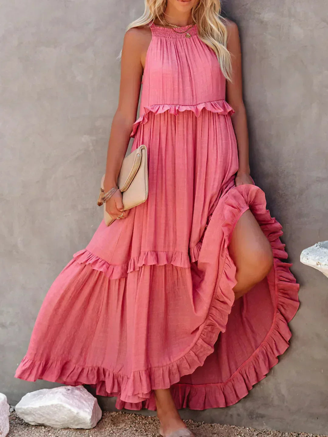 Emilia - Halternek Ruffle Maxi Jurk