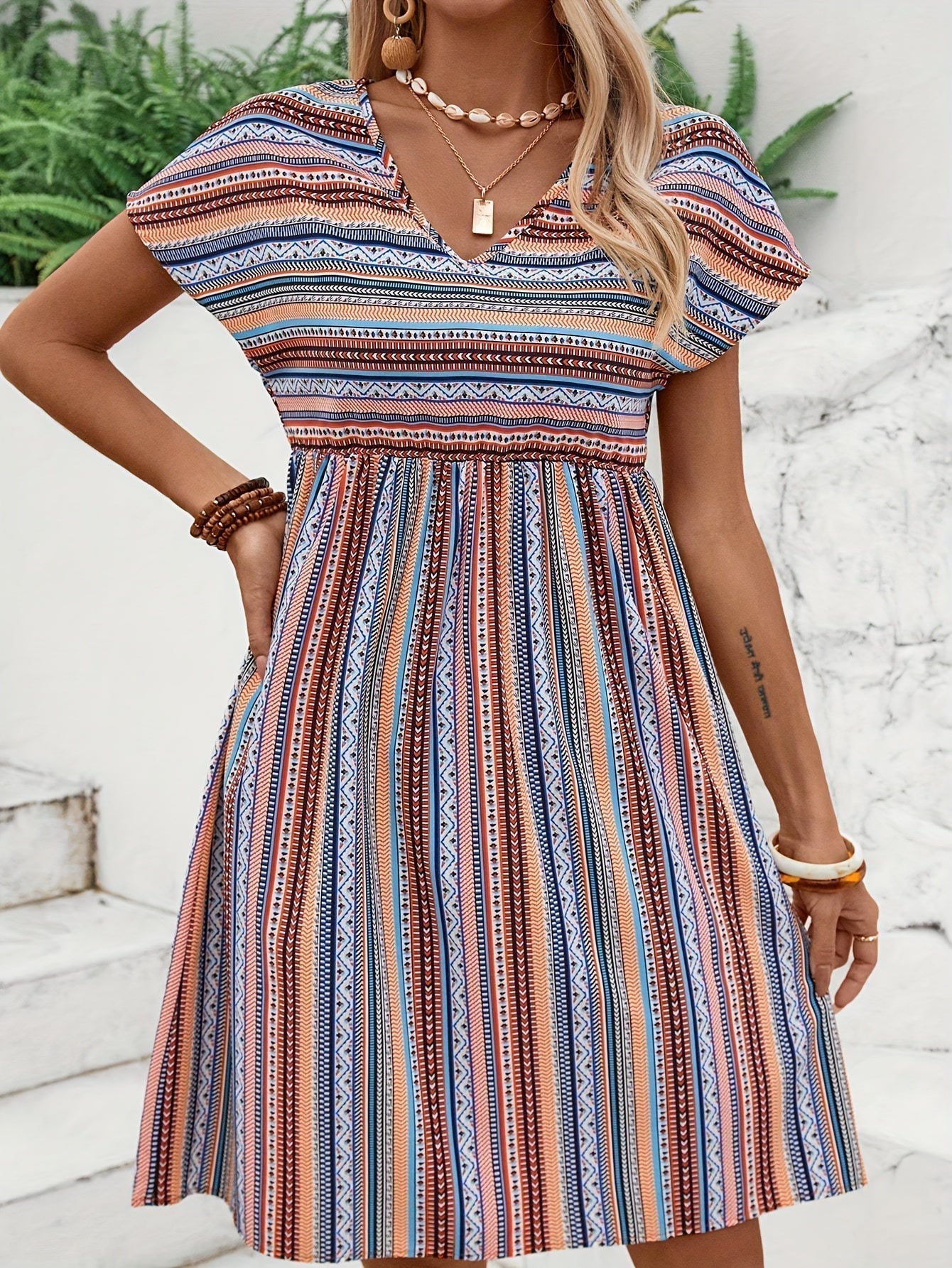 Agnes - Gestreepte Boho Stijl Jurk