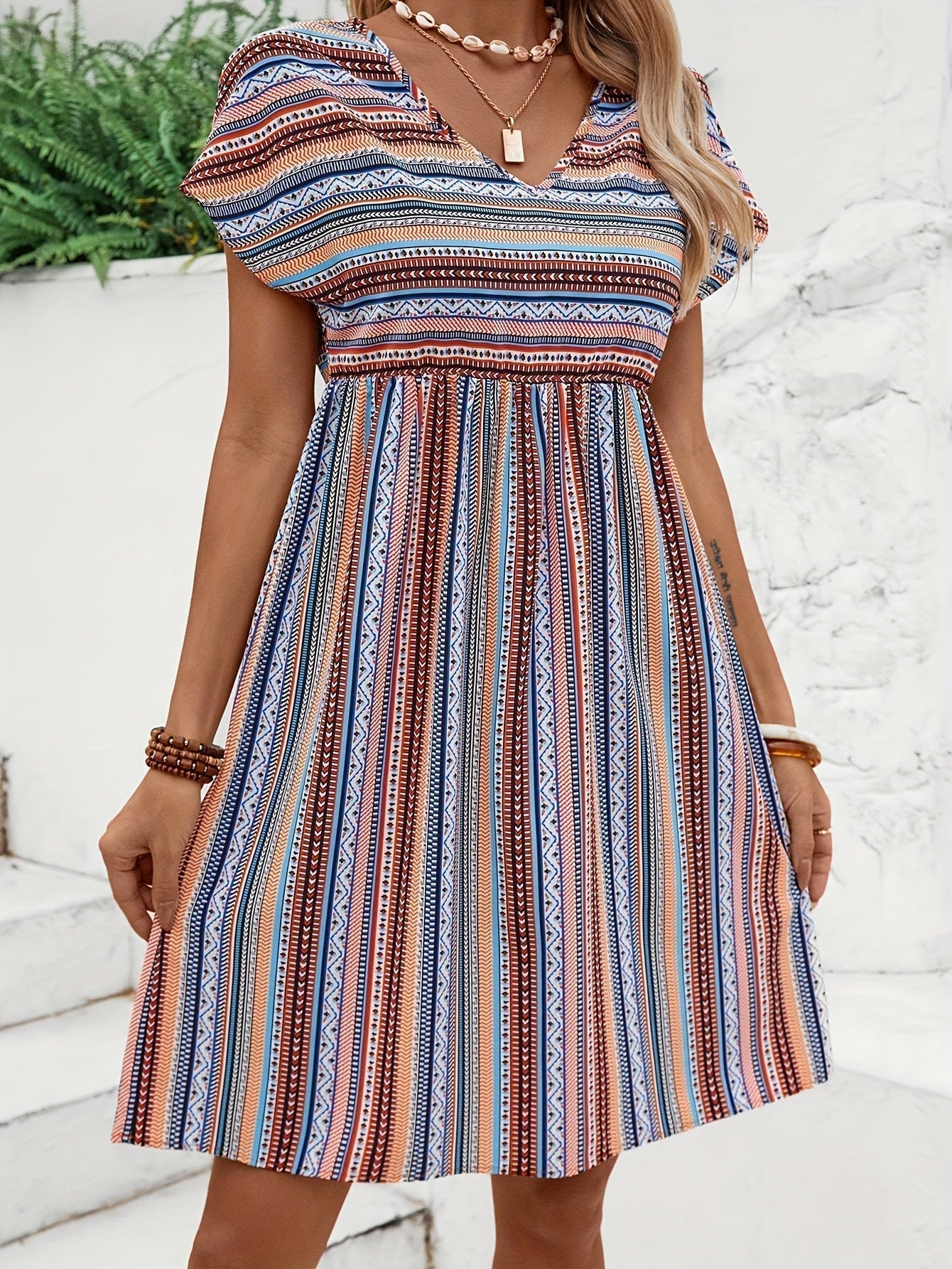Agnes - Gestreepte Boho Stijl Jurk