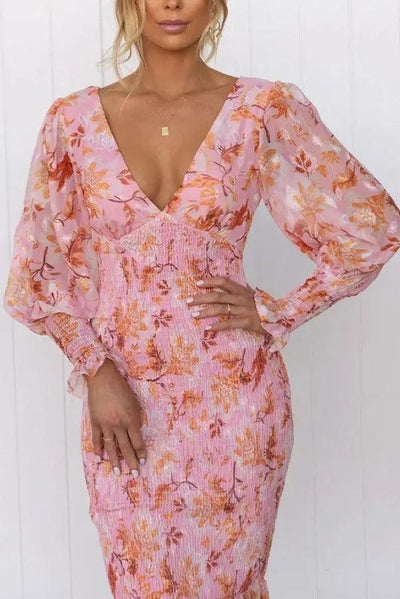 Camellia - Bloemen Ruffle Midi Jurk