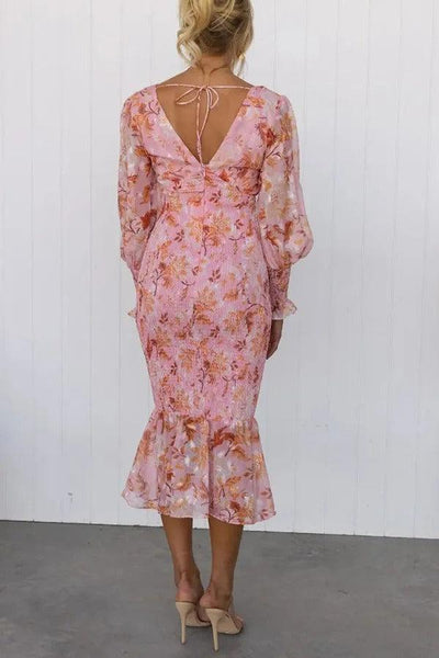 Camellia - Bloemen Ruffle Midi Jurk