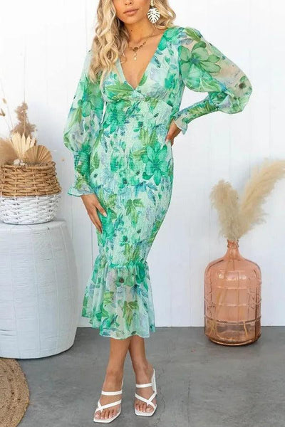 Camellia - Bloemen Ruffle Midi Jurk