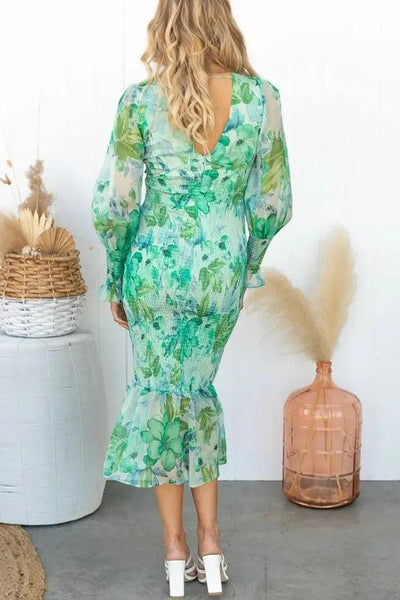 Camellia - Bloemen Ruffle Midi Jurk