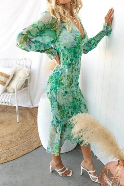 Camellia - Bloemen Ruffle Midi Jurk