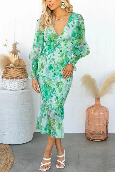 Camellia - Bloemen Ruffle Midi Jurk